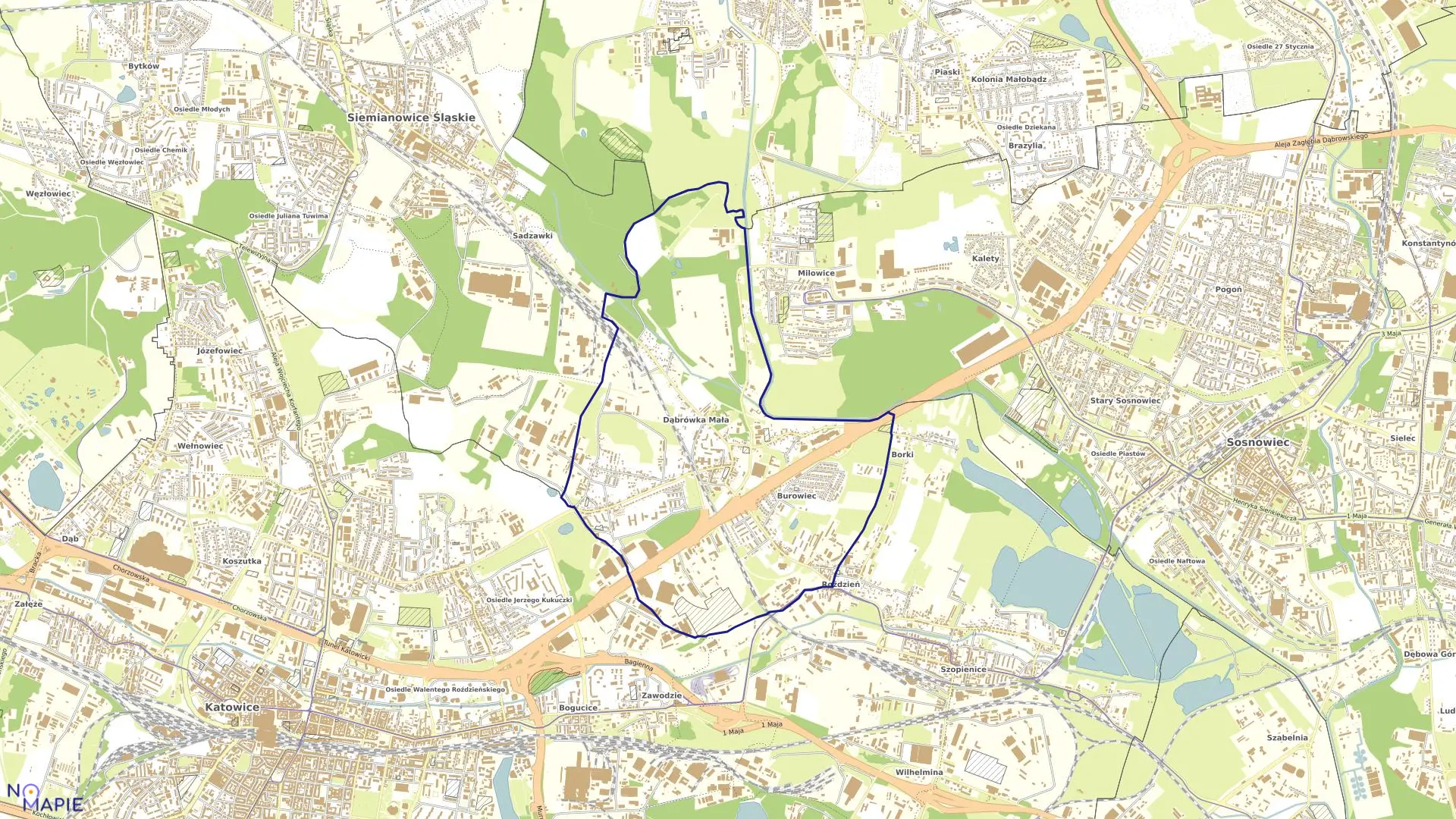 Mapa obrębu Dąbrówka Mała w mieście Katowice