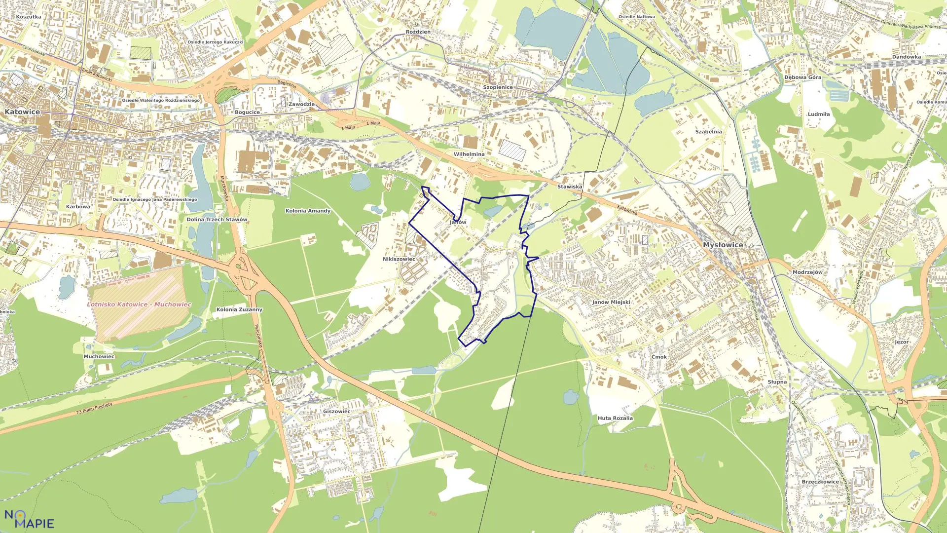 Mapa obrębu Janów w mieście Katowice