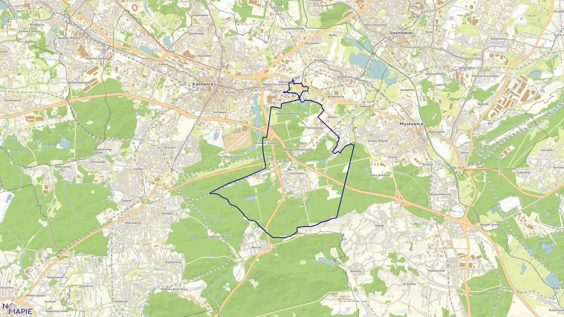 Mapa obrębu Mysłowice Las w mieście Katowice