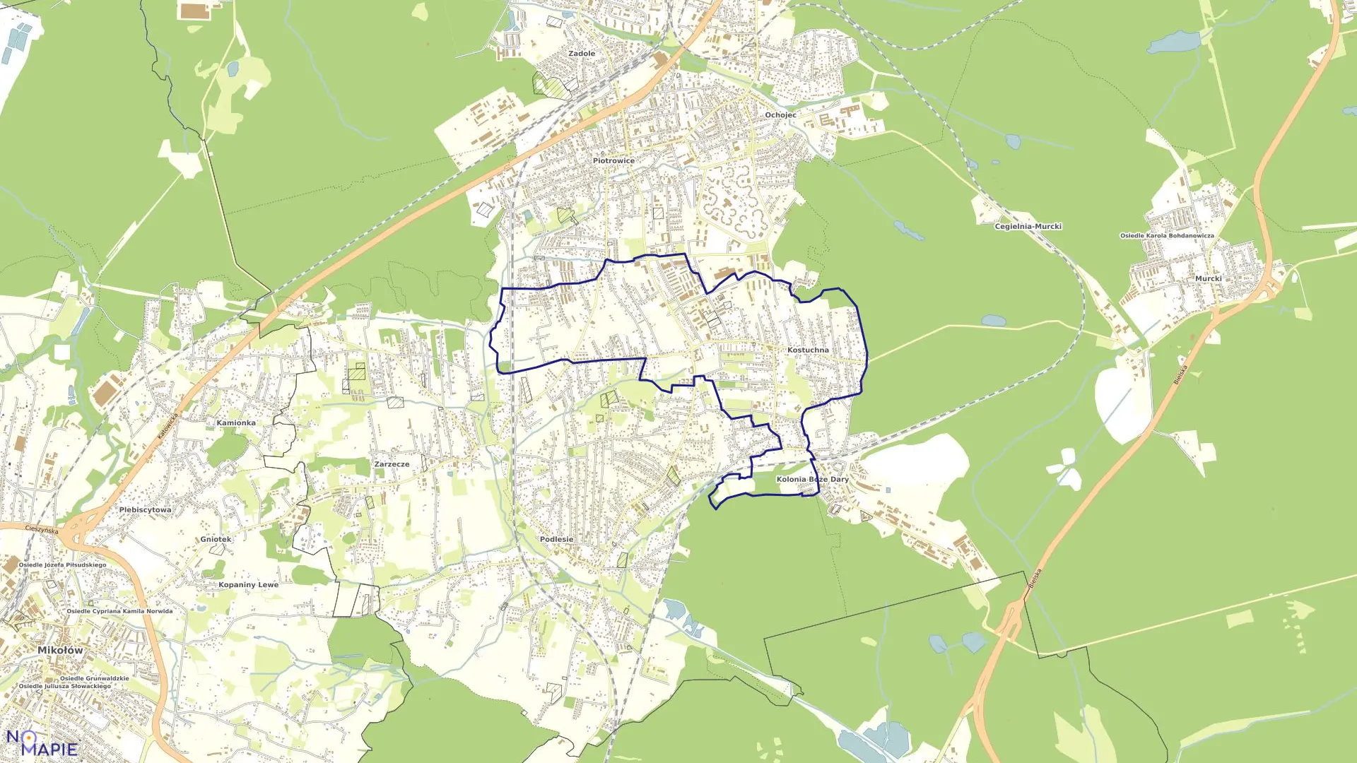 Mapa obrębu Piotrowice w mieście Katowice