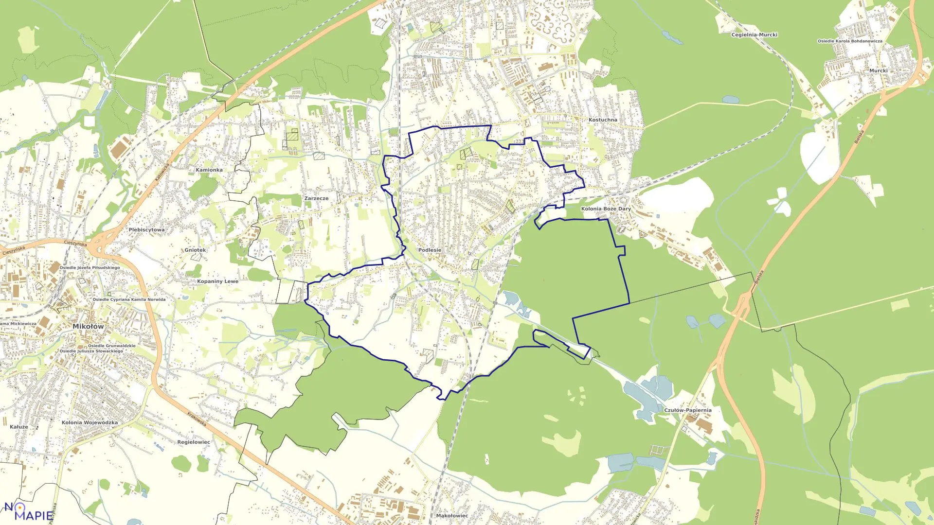 Mapa obrębu Podlesie w mieście Katowice
