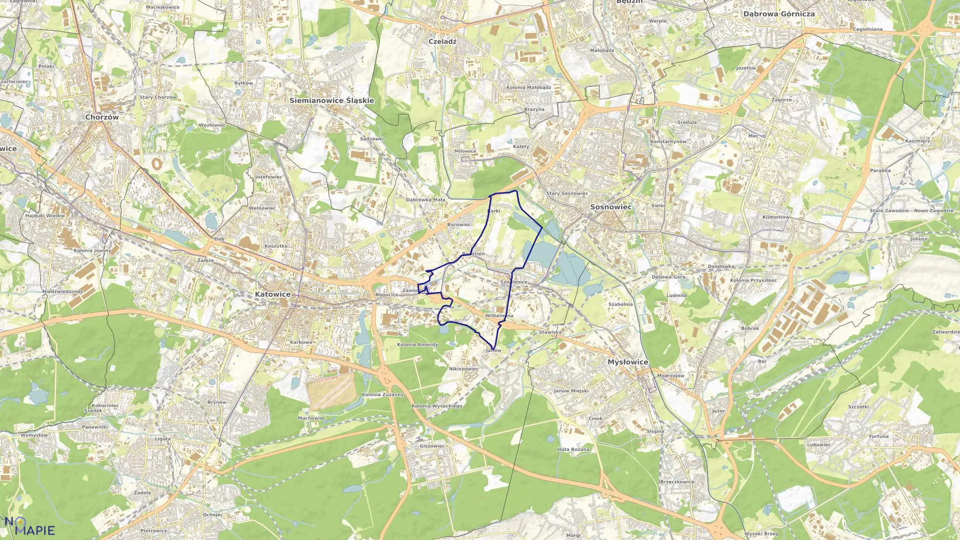 Mapa obrębu Roździeń w mieście Katowice