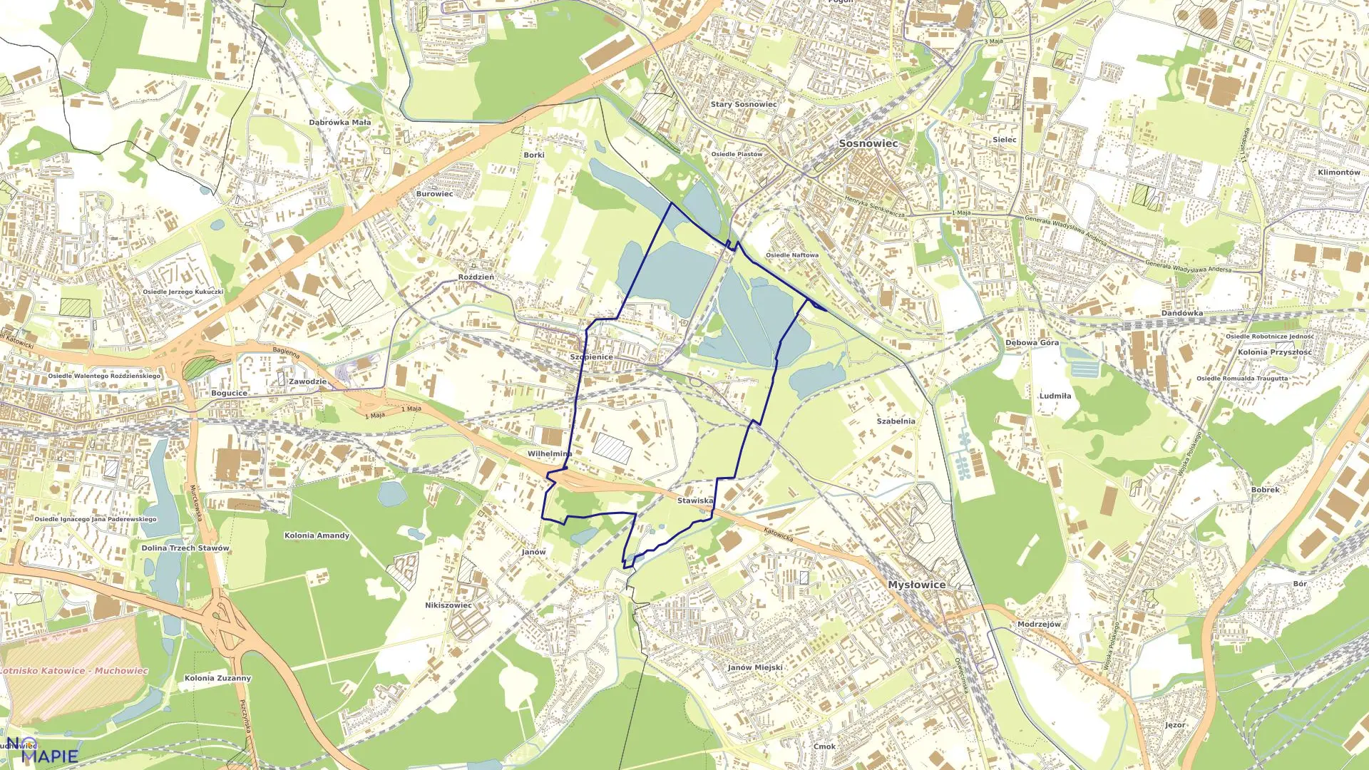 Mapa obrębu Szopienice w mieście Katowice