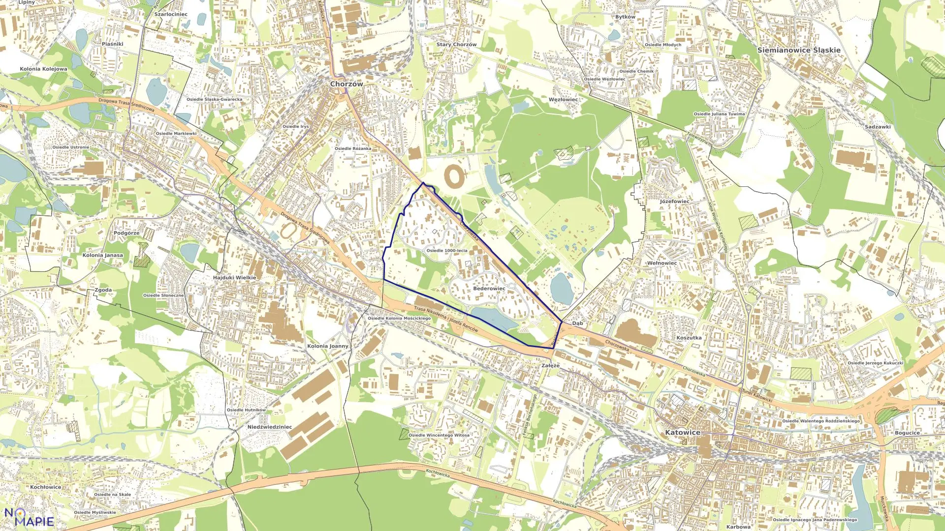 Mapa obrębu Tysiąclecie w mieście Katowice